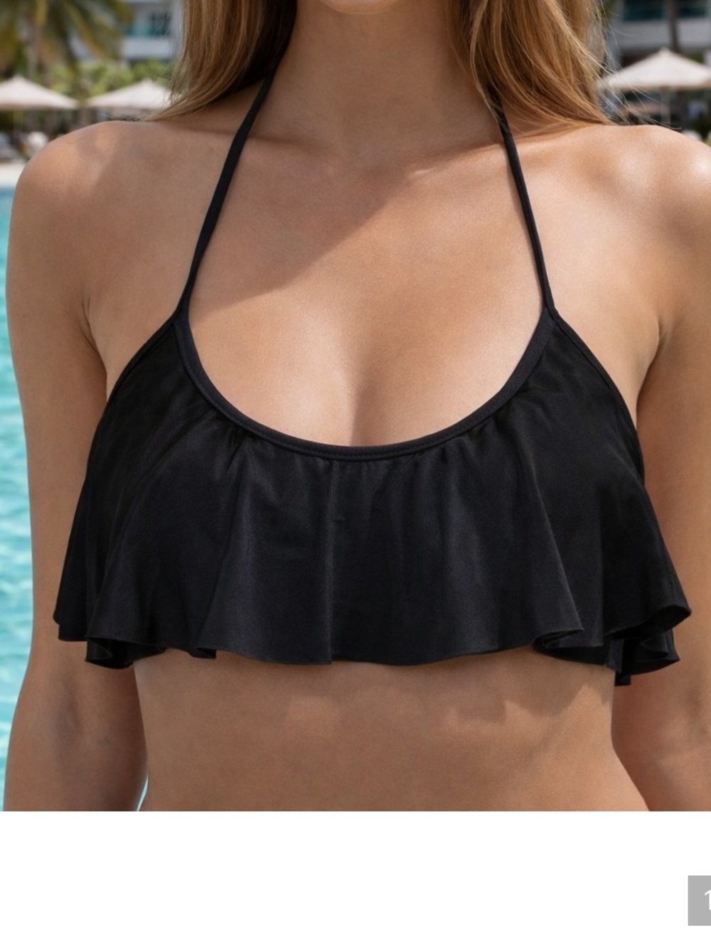 Victoria's Secret Black Ruffle Halter Bikini Top
